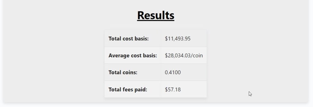 Average crypto price calculator