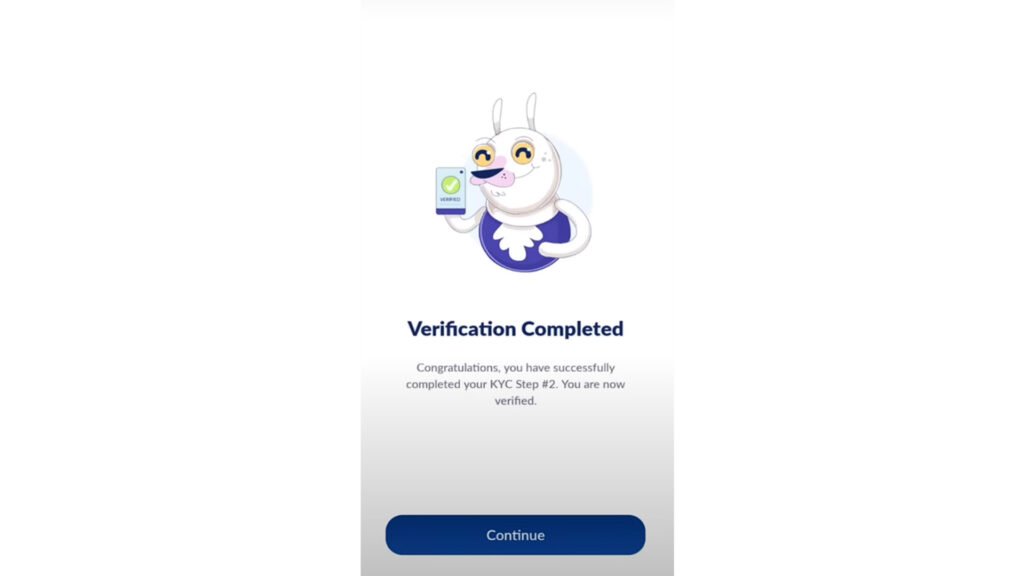 Ice Network KYC Verification completed message 